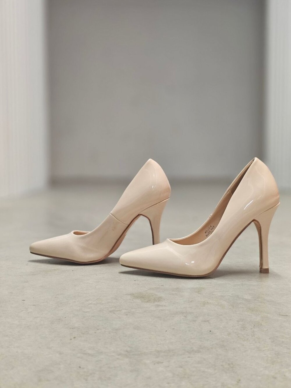 Nude Patent Faux Leather Pointed-Toe High Heels 4-Inch Stiletto